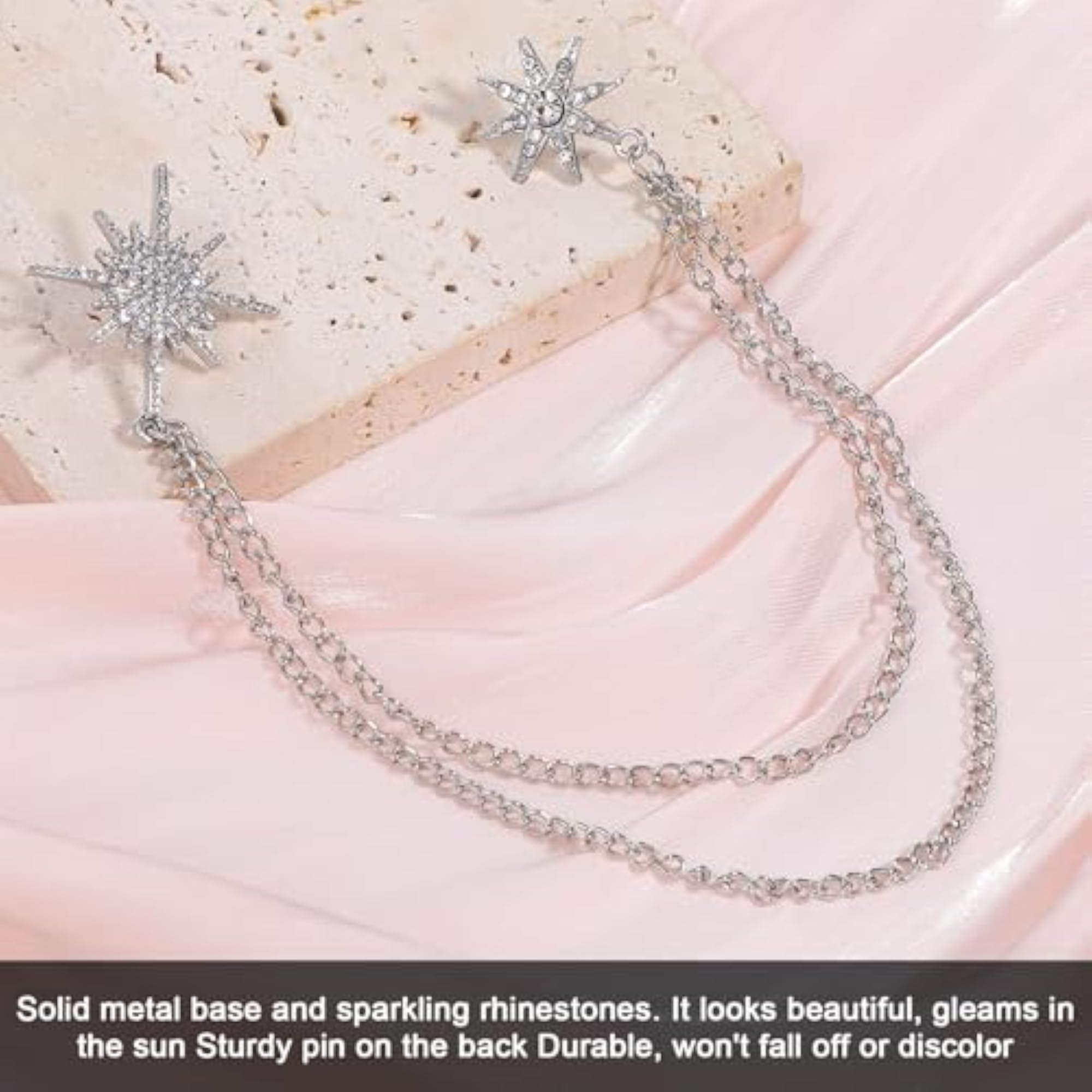 Silver Octagonal Star Chain Brooch, Unisex Formal Lapel Pin